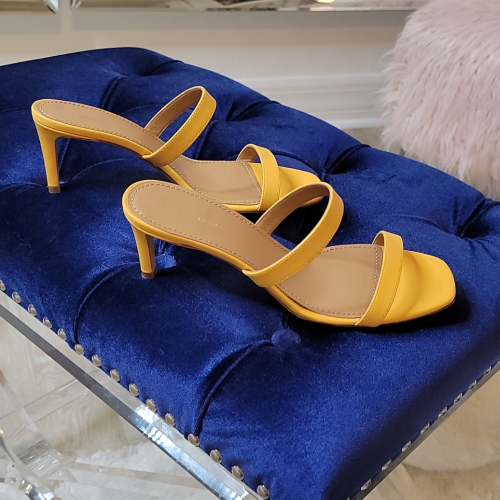 Mansur Gavriel Yellow Strappy Leather Kitten Heel Sandals